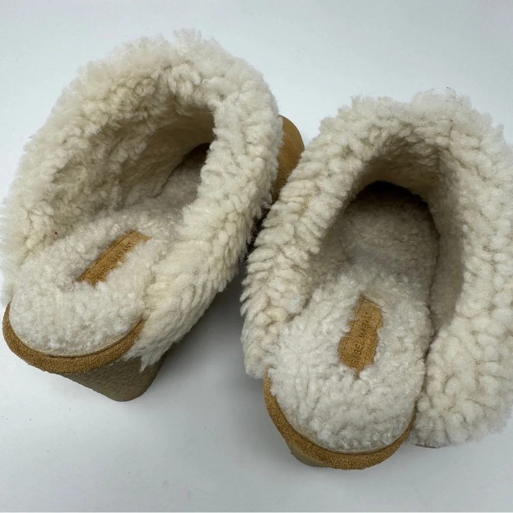 Isabel Marant's Tan Suede Leather Sherling 'Takita' Slip On Mule Wedges